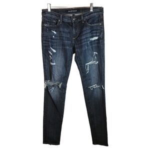 Driftwood women’s distressed skinny jeans size 27 dark wash inseam 32”